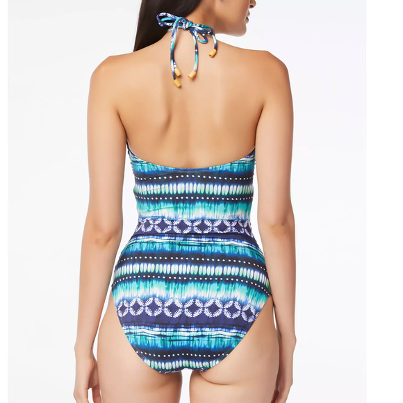 BLEU BY ROD BEATTIE Printed Blue Bandeau One-Piece Swimsuit 10 NWT - Picture 2 of 3